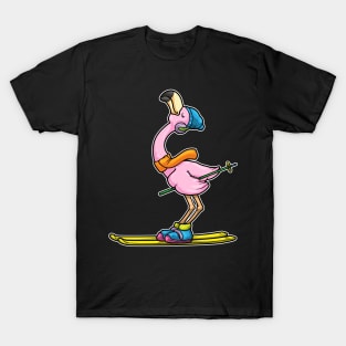 Flamingo as Skier with Skis & Ski pole T-Shirt